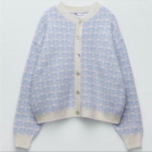 ZARA Oversized knit jacquard cardigan, blogger insta favorite | Sz M